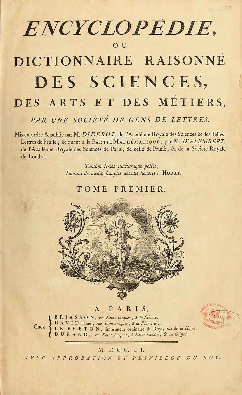 Première page de l'encyclopédie de Diderot et D'Alembert Première page de lencyclopédie de Diderot et DAlembert